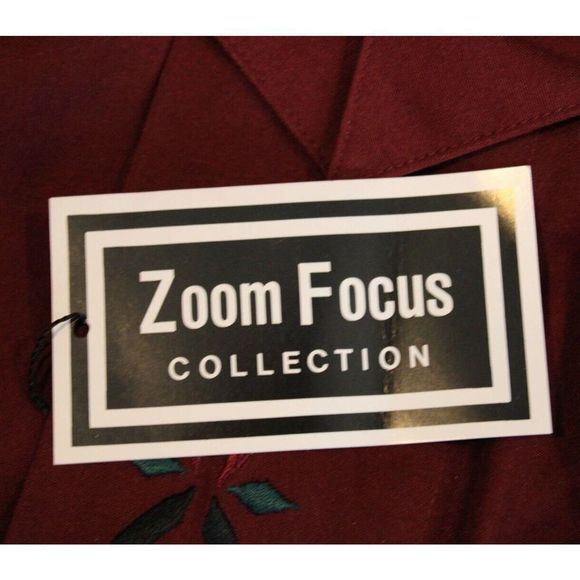 Zoom Focus Collection Mexican Western Embroidered Maroon Shirt Sz Large 16 New - Picture 9 of 14